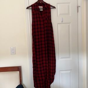 Red and black flannel duster